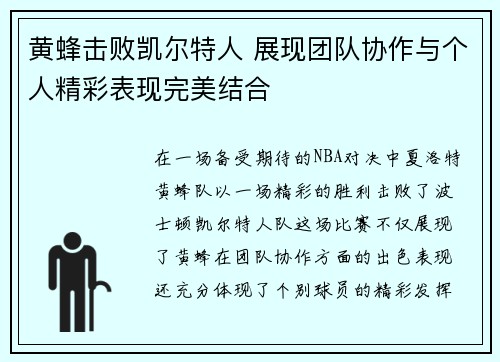 黄蜂击败凯尔特人 展现团队协作与个人精彩表现完美结合